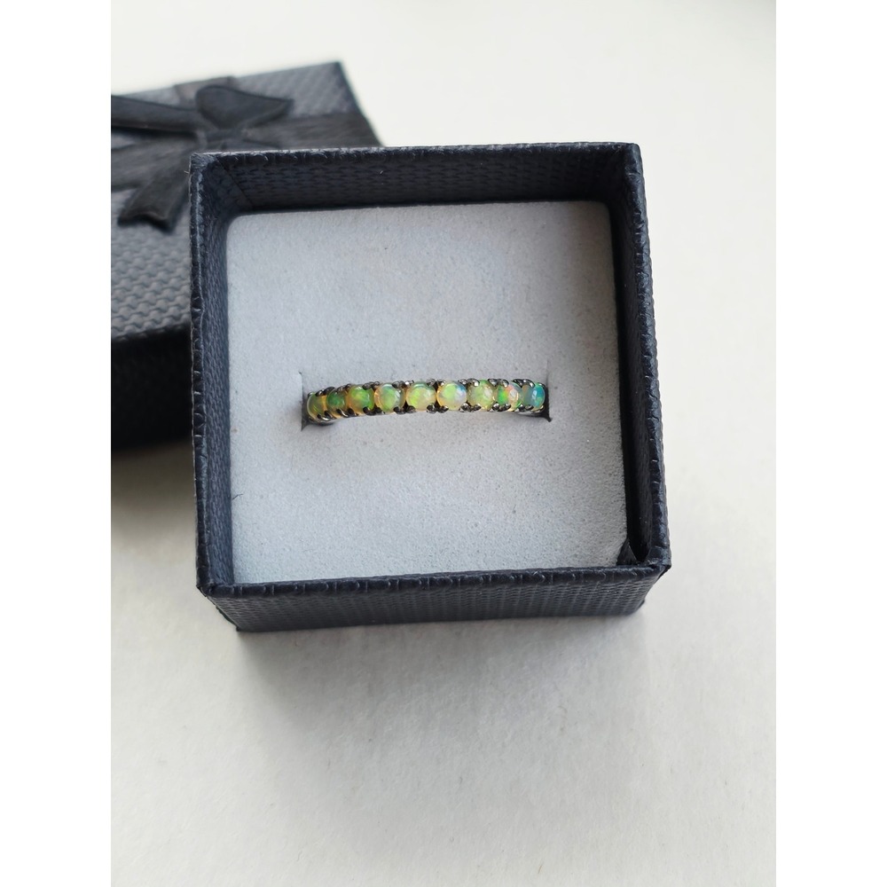 Natural Opal Eternity Band 925 Sterling Silver Ring October Birthstone Size 7.25